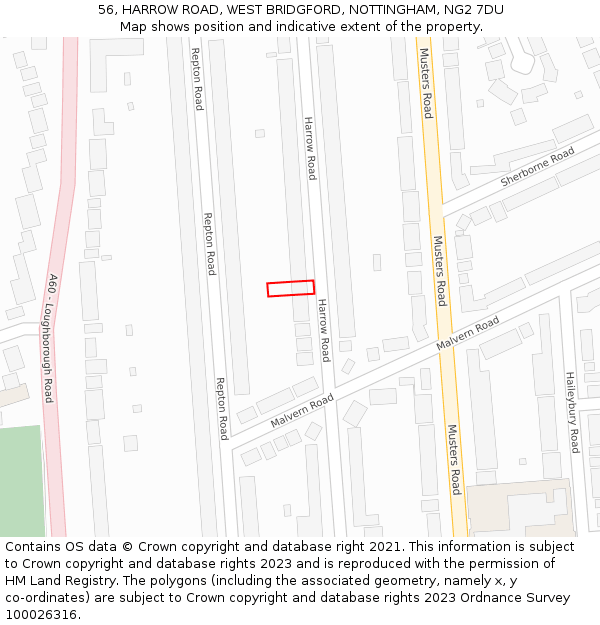 56, HARROW ROAD, WEST BRIDGFORD, NOTTINGHAM, NG2 7DU: Location map and indicative extent of plot