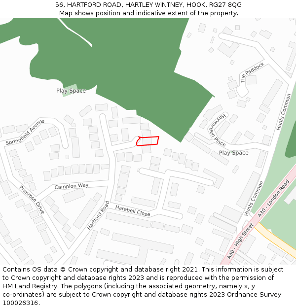 56, HARTFORD ROAD, HARTLEY WINTNEY, HOOK, RG27 8QG: Location map and indicative extent of plot