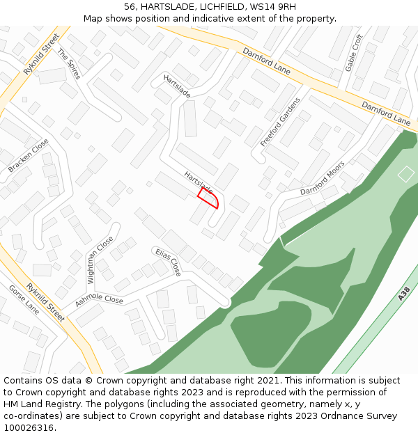 56, HARTSLADE, LICHFIELD, WS14 9RH: Location map and indicative extent of plot