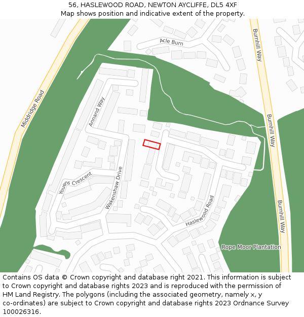 56, HASLEWOOD ROAD, NEWTON AYCLIFFE, DL5 4XF: Location map and indicative extent of plot