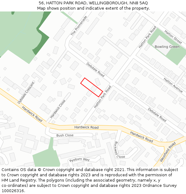 56, HATTON PARK ROAD, WELLINGBOROUGH, NN8 5AQ: Location map and indicative extent of plot