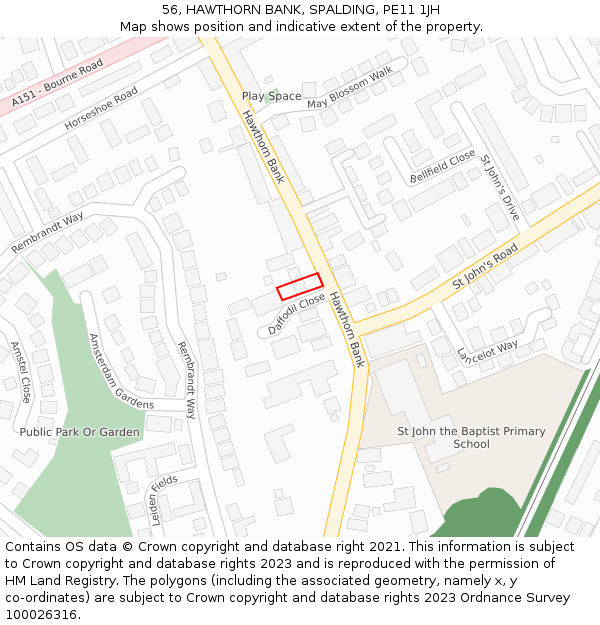 56, HAWTHORN BANK, SPALDING, PE11 1JH: Location map and indicative extent of plot