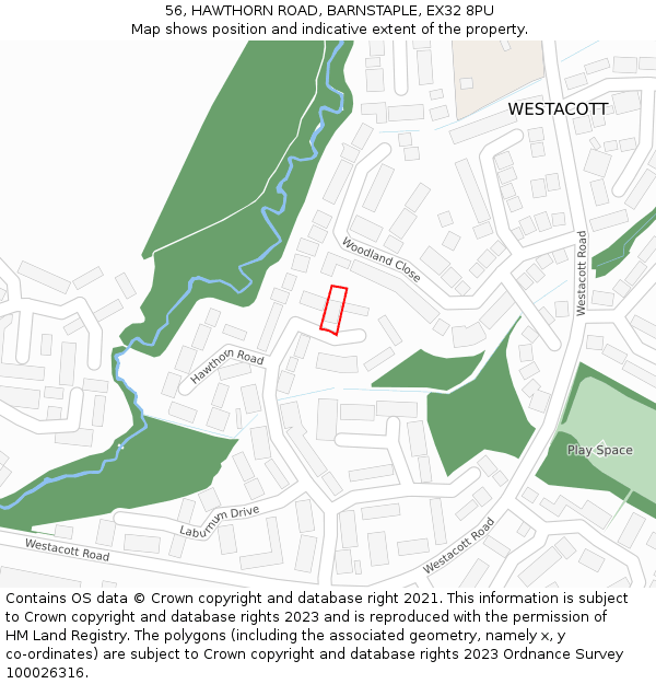 56, HAWTHORN ROAD, BARNSTAPLE, EX32 8PU: Location map and indicative extent of plot