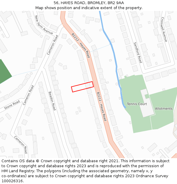 56, HAYES ROAD, BROMLEY, BR2 9AA: Location map and indicative extent of plot