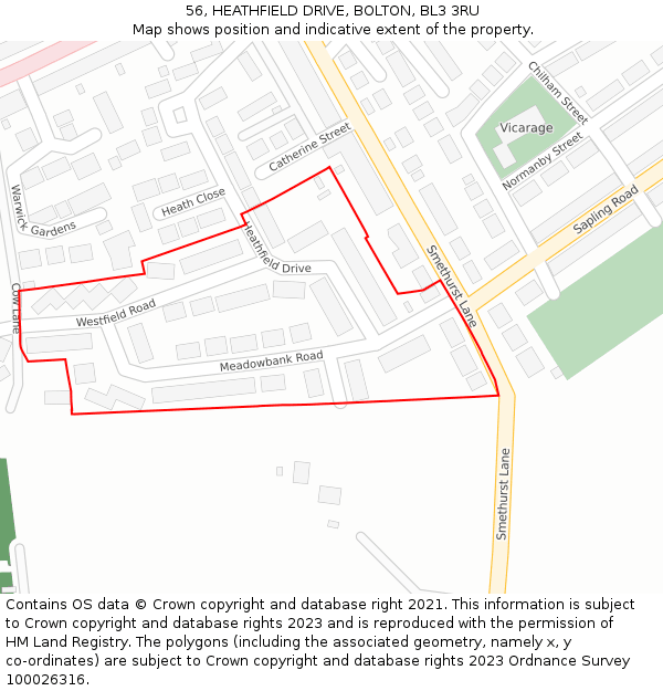 56, HEATHFIELD DRIVE, BOLTON, BL3 3RU: Location map and indicative extent of plot