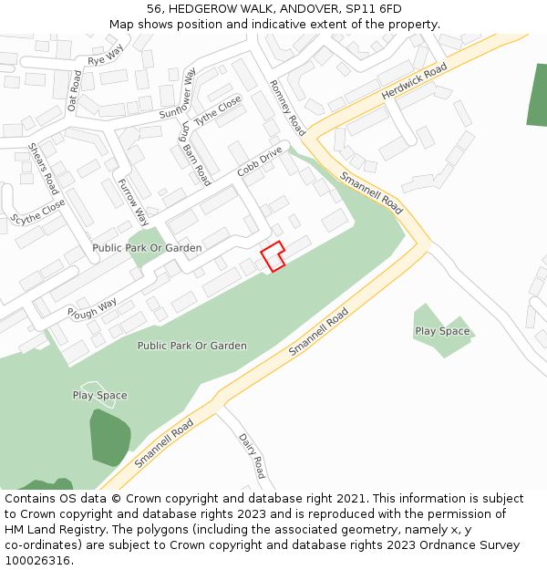 56, HEDGEROW WALK, ANDOVER, SP11 6FD: Location map and indicative extent of plot