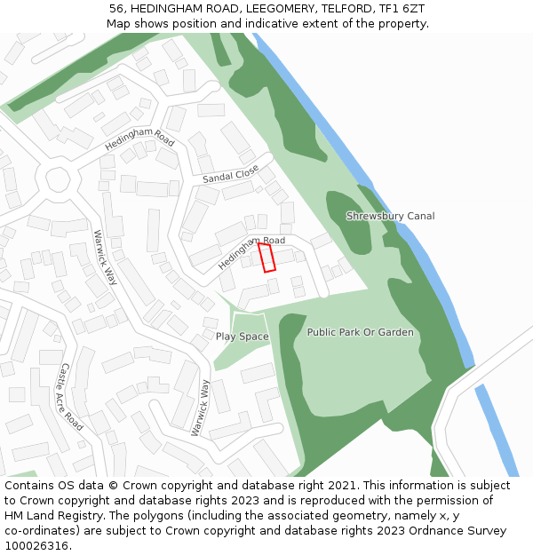 56, HEDINGHAM ROAD, LEEGOMERY, TELFORD, TF1 6ZT: Location map and indicative extent of plot