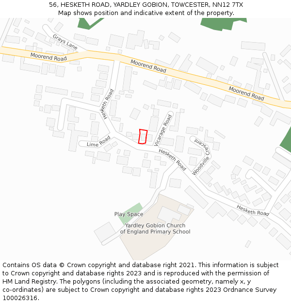 56, HESKETH ROAD, YARDLEY GOBION, TOWCESTER, NN12 7TX: Location map and indicative extent of plot