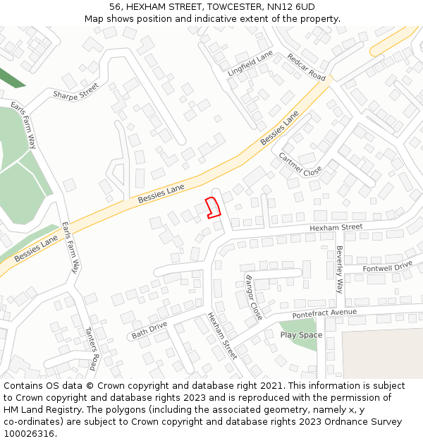 56, HEXHAM STREET, TOWCESTER, NN12 6UD: Location map and indicative extent of plot