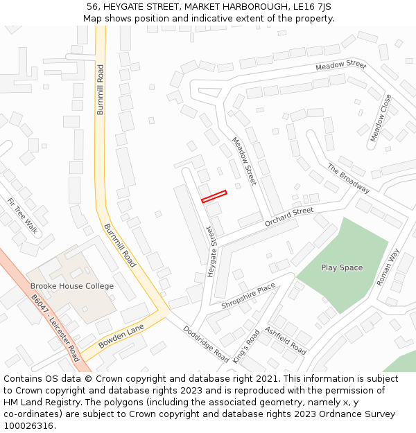 56, HEYGATE STREET, MARKET HARBOROUGH, LE16 7JS: Location map and indicative extent of plot