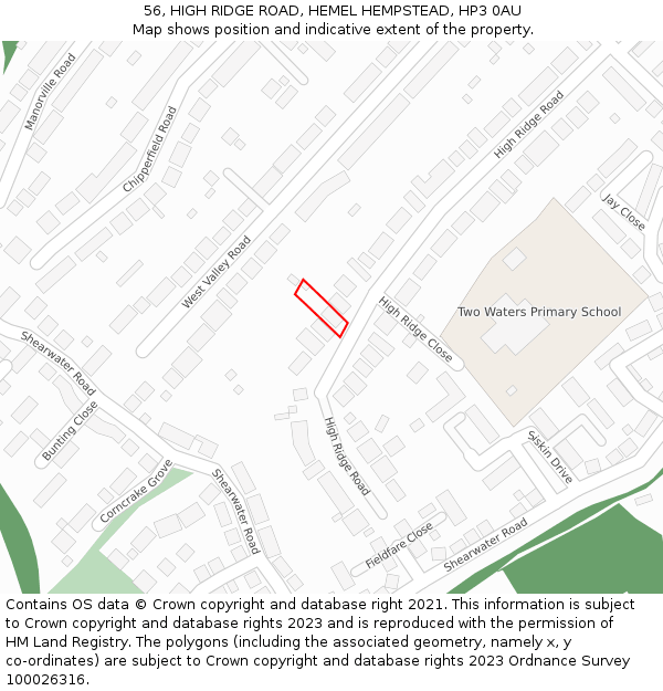 56, HIGH RIDGE ROAD, HEMEL HEMPSTEAD, HP3 0AU: Location map and indicative extent of plot