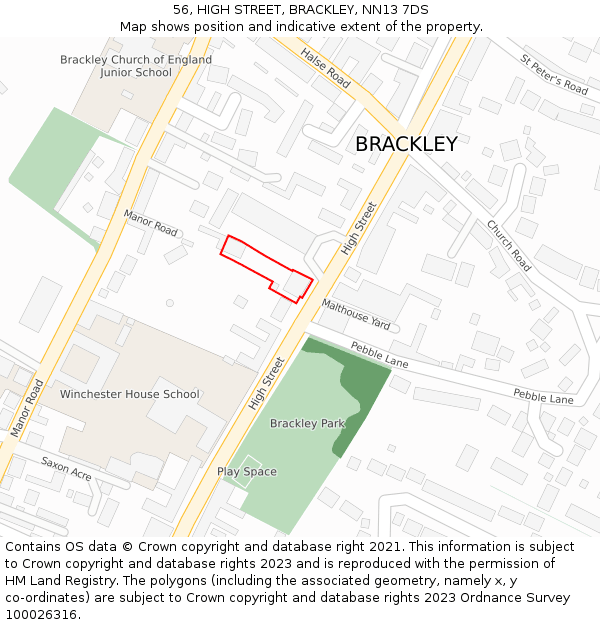 56, HIGH STREET, BRACKLEY, NN13 7DS: Location map and indicative extent of plot