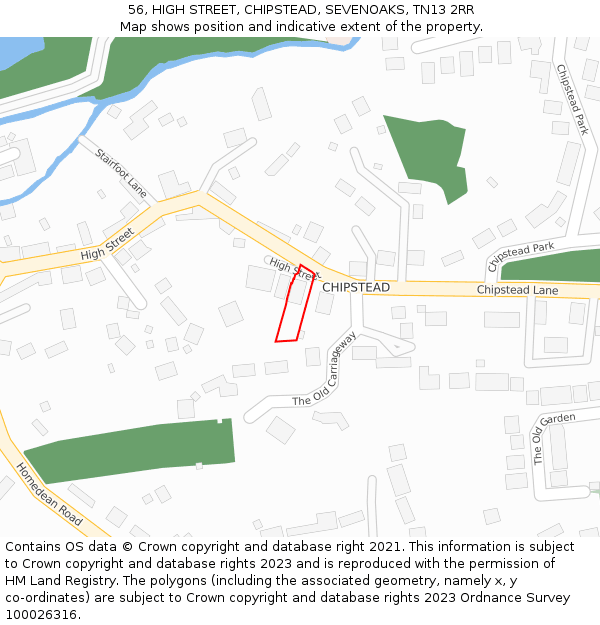 56, HIGH STREET, CHIPSTEAD, SEVENOAKS, TN13 2RR: Location map and indicative extent of plot