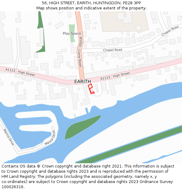 56, HIGH STREET, EARITH, HUNTINGDON, PE28 3PP: Location map and indicative extent of plot