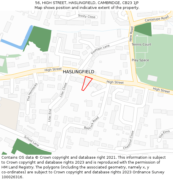 56, HIGH STREET, HASLINGFIELD, CAMBRIDGE, CB23 1JP: Location map and indicative extent of plot