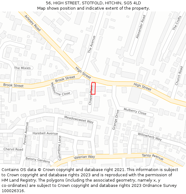 56, HIGH STREET, STOTFOLD, HITCHIN, SG5 4LD: Location map and indicative extent of plot