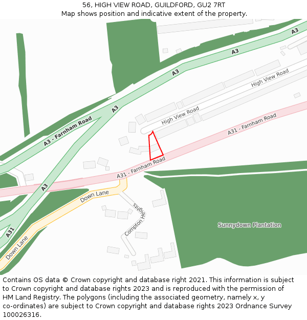 56, HIGH VIEW ROAD, GUILDFORD, GU2 7RT: Location map and indicative extent of plot