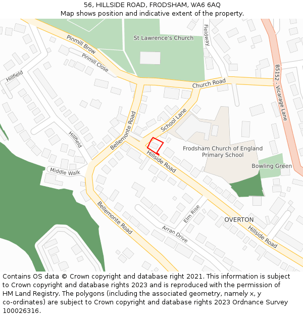 56, HILLSIDE ROAD, FRODSHAM, WA6 6AQ: Location map and indicative extent of plot