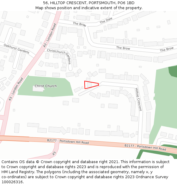 56, HILLTOP CRESCENT, PORTSMOUTH, PO6 1BD: Location map and indicative extent of plot