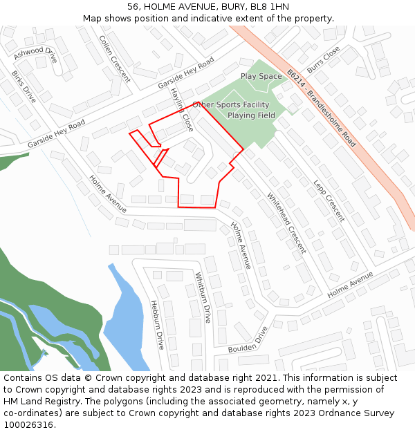 56, HOLME AVENUE, BURY, BL8 1HN: Location map and indicative extent of plot