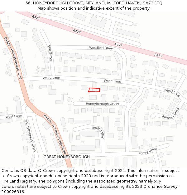 56, HONEYBOROUGH GROVE, NEYLAND, MILFORD HAVEN, SA73 1TQ: Location map and indicative extent of plot