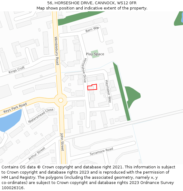 56, HORSESHOE DRIVE, CANNOCK, WS12 0FR: Location map and indicative extent of plot
