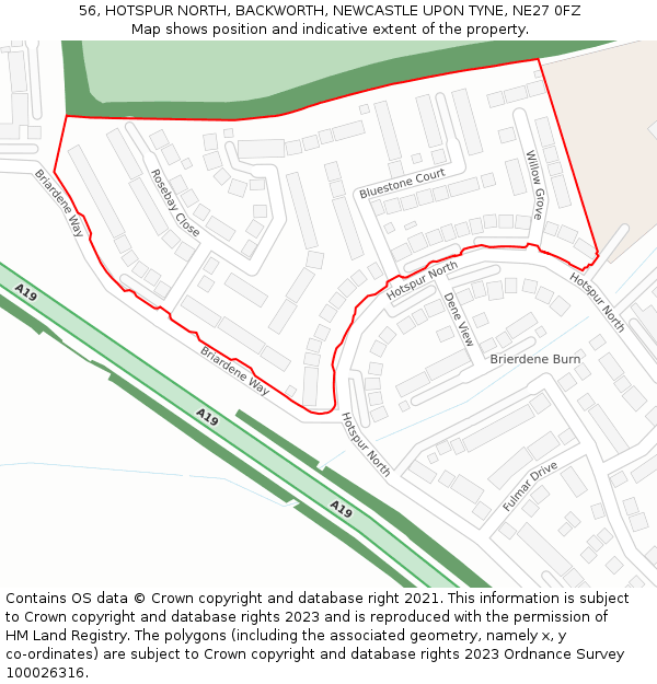 56, HOTSPUR NORTH, BACKWORTH, NEWCASTLE UPON TYNE, NE27 0FZ: Location map and indicative extent of plot