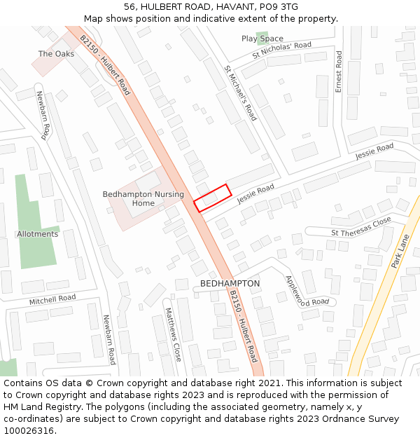 56, HULBERT ROAD, HAVANT, PO9 3TG: Location map and indicative extent of plot