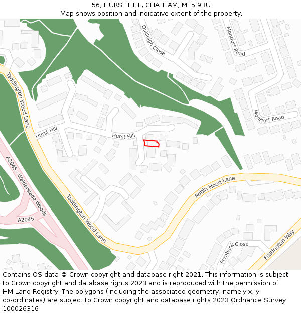 56, HURST HILL, CHATHAM, ME5 9BU: Location map and indicative extent of plot