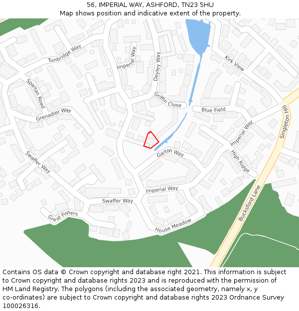 56, IMPERIAL WAY, ASHFORD, TN23 5HU: Location map and indicative extent of plot