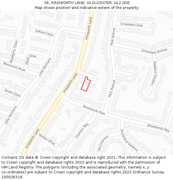 56, INNSWORTH LANE, GLOUCESTER, GL2 0DE: Location map and indicative extent of plot