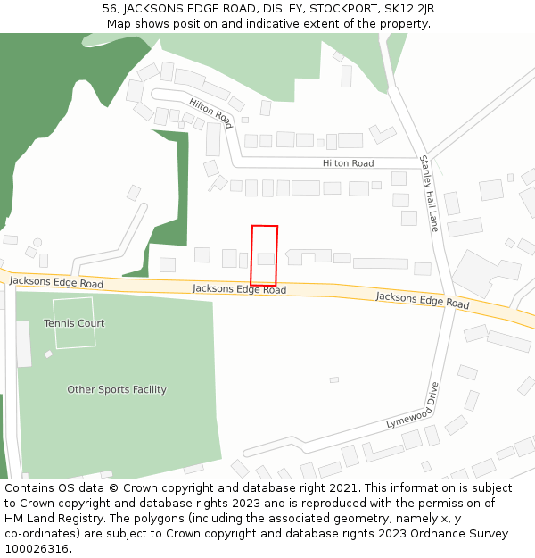 56, JACKSONS EDGE ROAD, DISLEY, STOCKPORT, SK12 2JR: Location map and indicative extent of plot