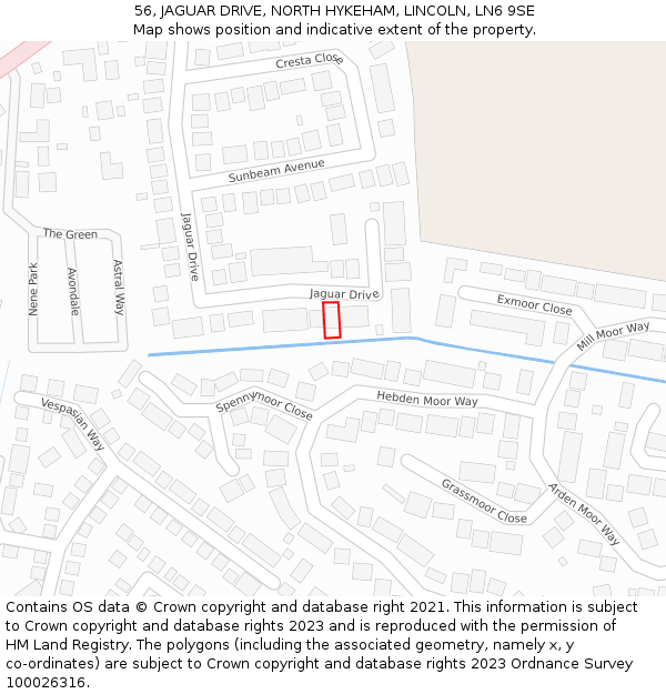 56, JAGUAR DRIVE, NORTH HYKEHAM, LINCOLN, LN6 9SE: Location map and indicative extent of plot