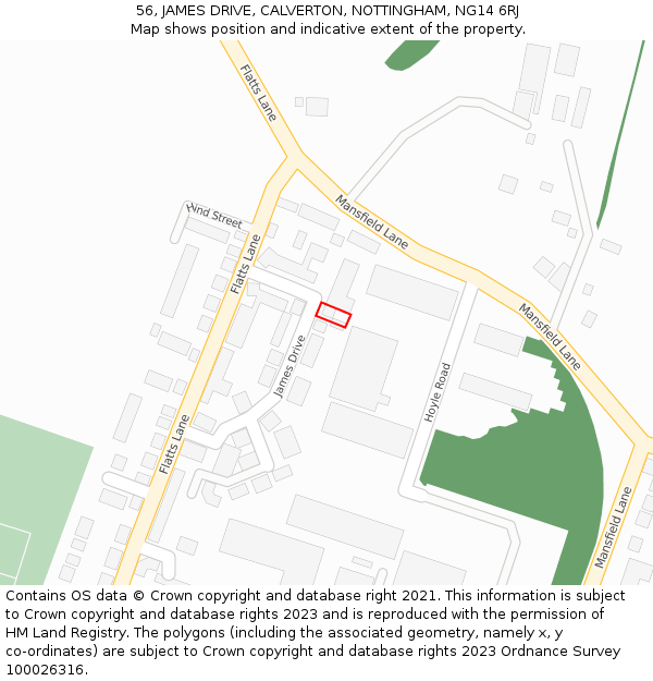 56, JAMES DRIVE, CALVERTON, NOTTINGHAM, NG14 6RJ: Location map and indicative extent of plot