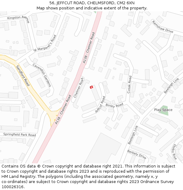 56, JEFFCUT ROAD, CHELMSFORD, CM2 6XN: Location map and indicative extent of plot