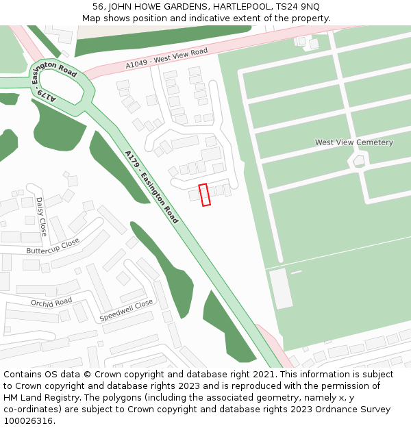 56, JOHN HOWE GARDENS, HARTLEPOOL, TS24 9NQ: Location map and indicative extent of plot