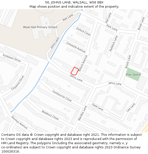 56, JOHNS LANE, WALSALL, WS6 6BX: Location map and indicative extent of plot