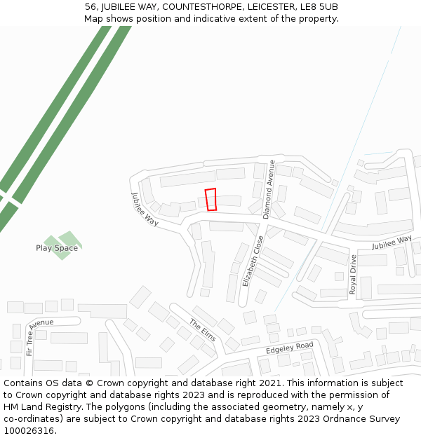 56, JUBILEE WAY, COUNTESTHORPE, LEICESTER, LE8 5UB: Location map and indicative extent of plot