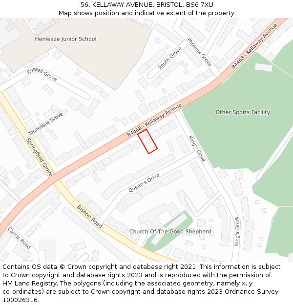 56, KELLAWAY AVENUE, BRISTOL, BS6 7XU: Location map and indicative extent of plot