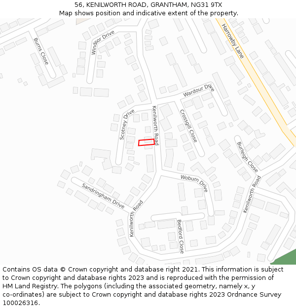 56, KENILWORTH ROAD, GRANTHAM, NG31 9TX: Location map and indicative extent of plot