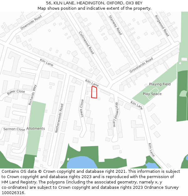 56, KILN LANE, HEADINGTON, OXFORD, OX3 8EY: Location map and indicative extent of plot