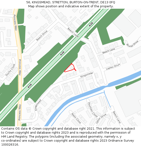 56, KINGSMEAD, STRETTON, BURTON-ON-TRENT, DE13 0FQ: Location map and indicative extent of plot