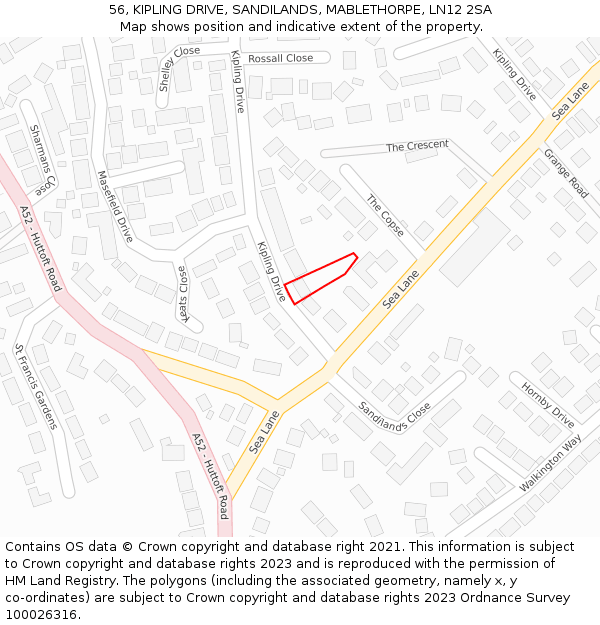 56, KIPLING DRIVE, SANDILANDS, MABLETHORPE, LN12 2SA: Location map and indicative extent of plot