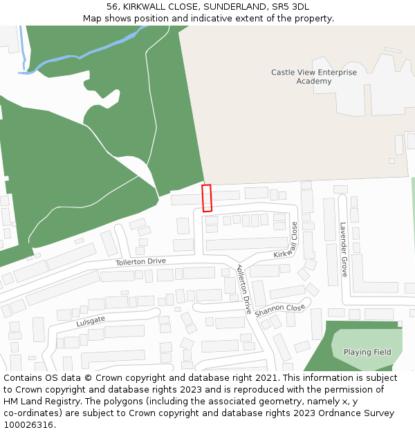56, KIRKWALL CLOSE, SUNDERLAND, SR5 3DL: Location map and indicative extent of plot