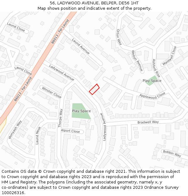 56, LADYWOOD AVENUE, BELPER, DE56 1HT: Location map and indicative extent of plot