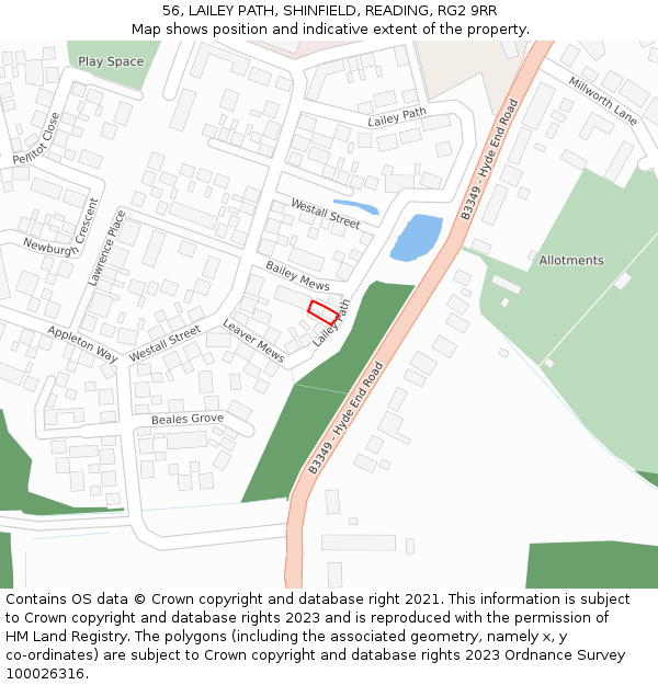 56, LAILEY PATH, SHINFIELD, READING, RG2 9RR: Location map and indicative extent of plot