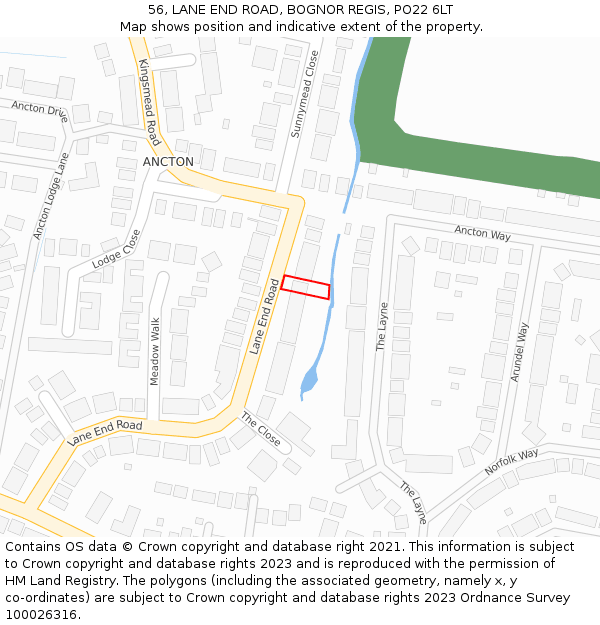 56, LANE END ROAD, BOGNOR REGIS, PO22 6LT: Location map and indicative extent of plot