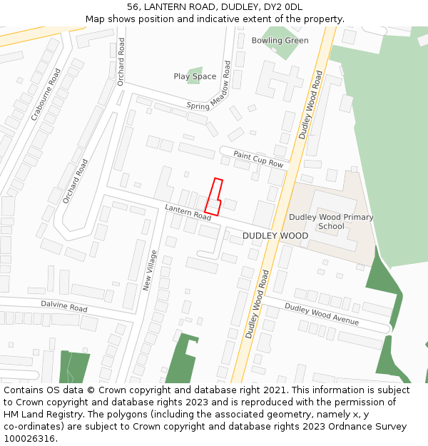 56, LANTERN ROAD, DUDLEY, DY2 0DL: Location map and indicative extent of plot