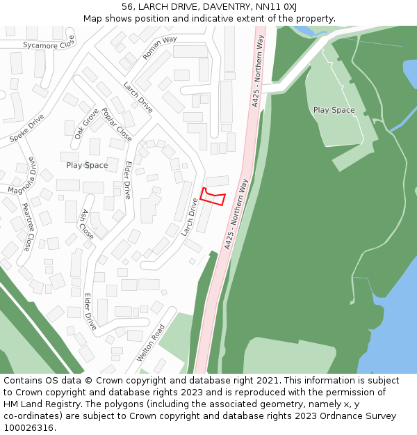 56, LARCH DRIVE, DAVENTRY, NN11 0XJ: Location map and indicative extent of plot