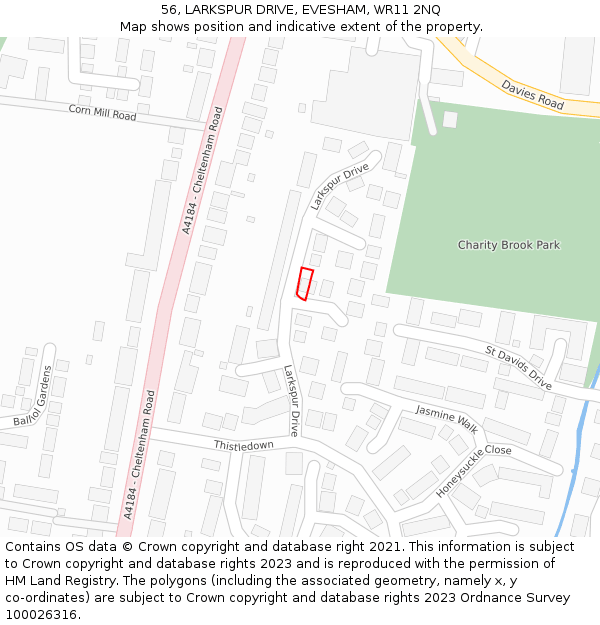 56, LARKSPUR DRIVE, EVESHAM, WR11 2NQ: Location map and indicative extent of plot